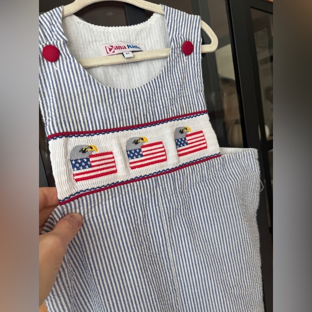 Vintage USA flag patriotic american shortall romper jon jon eagles toddler boys - Picture 4 of 7